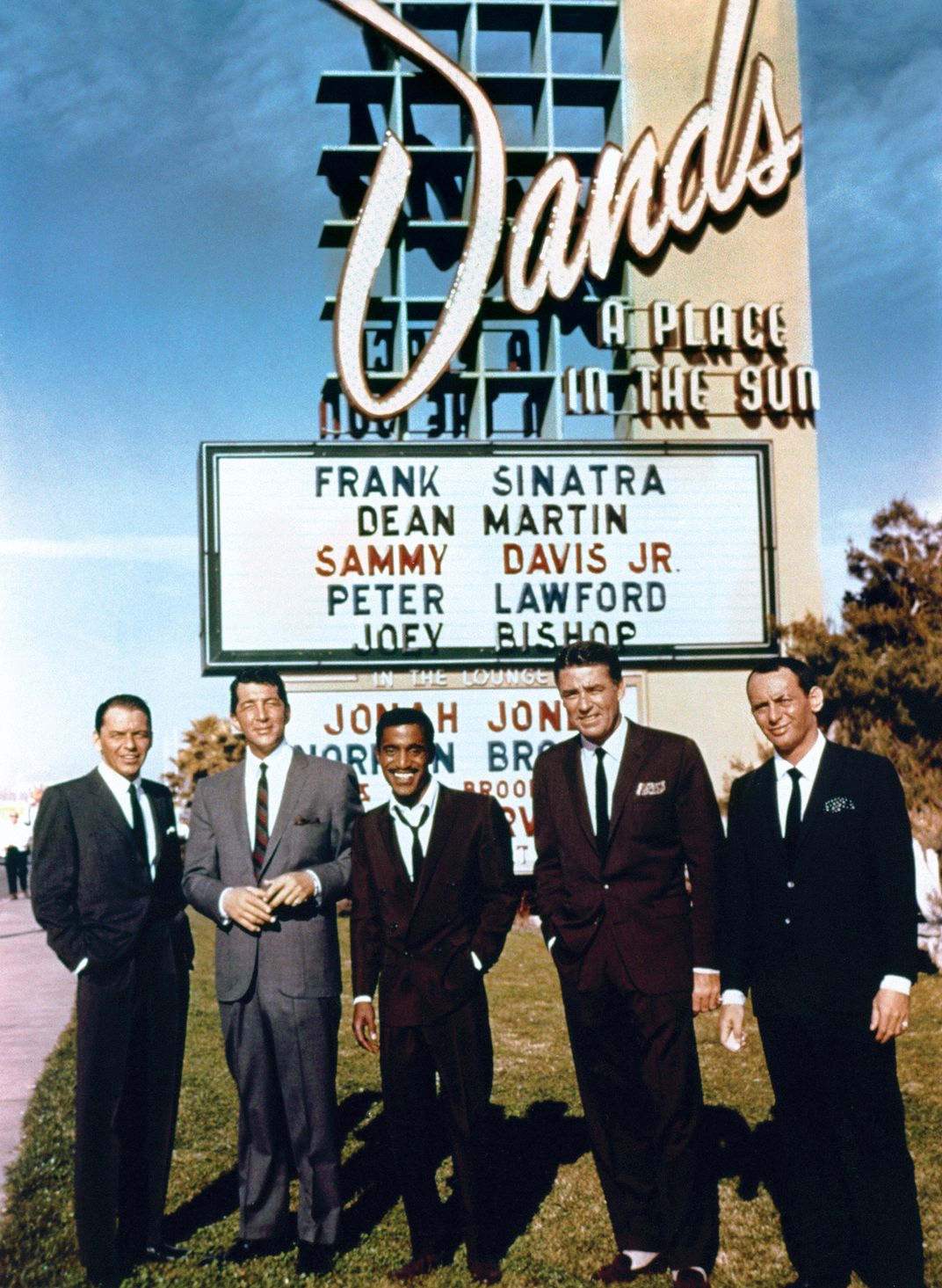 The Rat Pack’s core members—Frank, Dean, Sammy, Peter and Joey—at the Sands Hotel