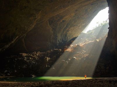 To enter Son Doong Cave in Vietnam, visitors must descend over 260 feet.