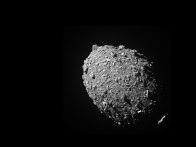Asteroid moonlet Dimorphos as seen by the DART spacecraft 11 seconds before impact.&nbsp;