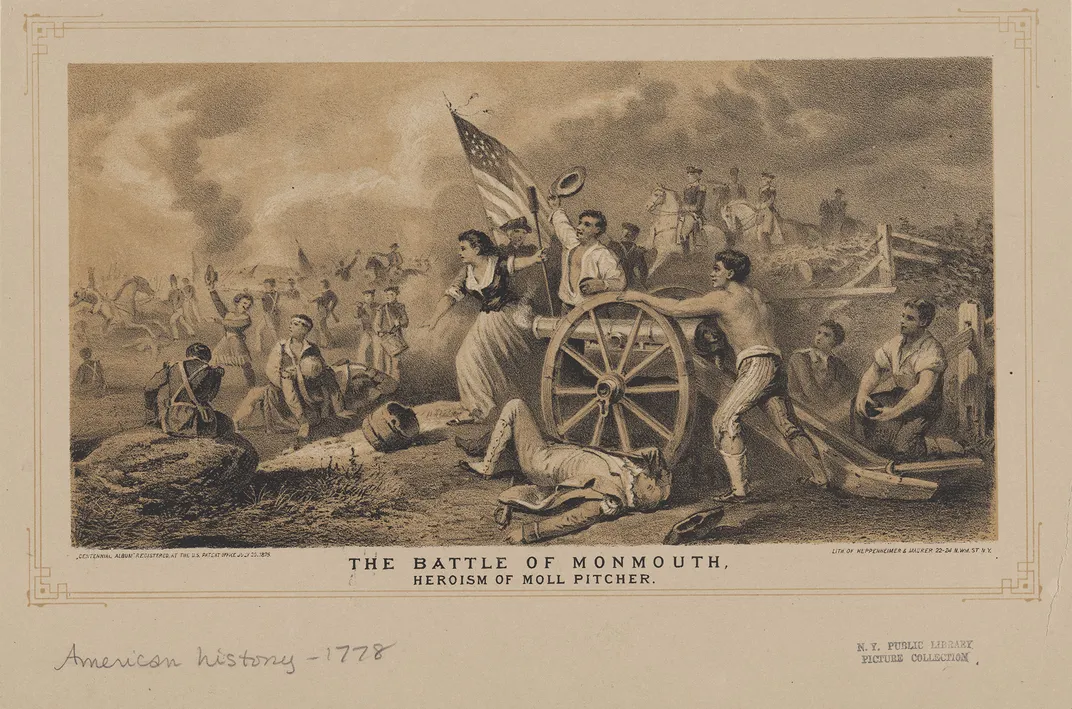 A lithograph of Molly Pitcher at the Battle of Monmouth