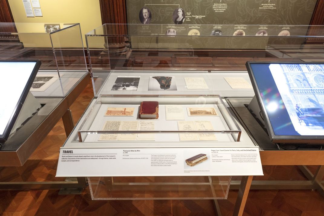 Diaries and other ephemera in display case.