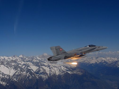 An F/A-18 in flight over Switzerland.