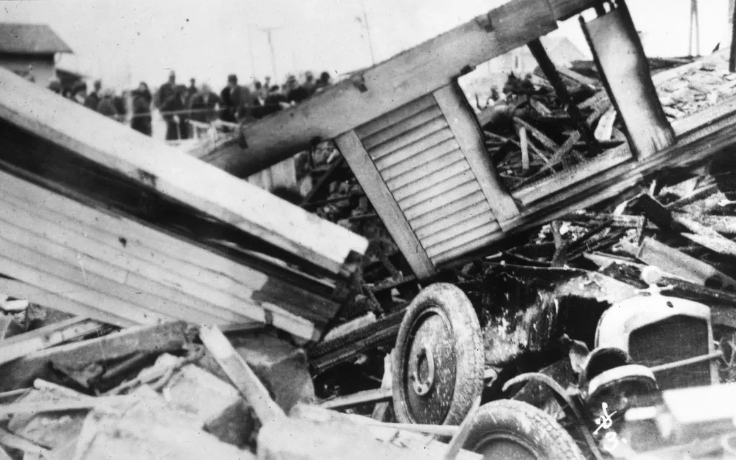 The ruins of Rita and Bill Smith's house following the explosion on March 10, 1923