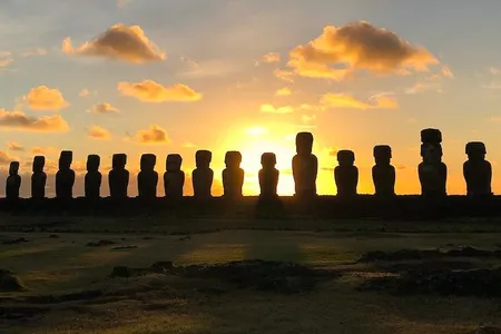 Sunrise at the Tongariki site on Easter Island