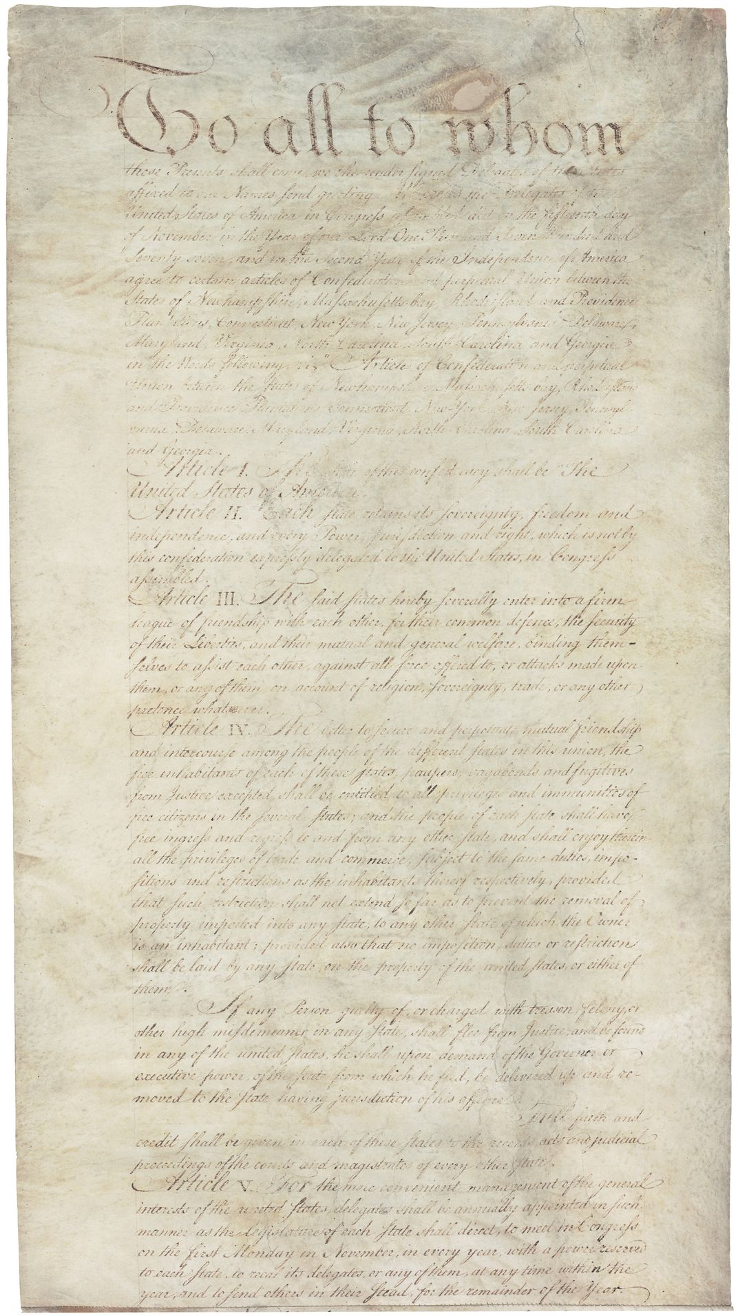 A page from the Articles of Confederation