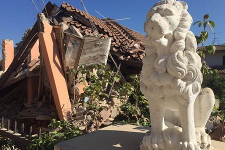 A collapsed building in Amatrice, Italy.