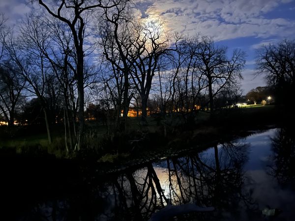 Moon and its reflection in Cazenovia Creek thumbnail