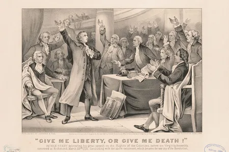 A 19th-century lithograph of Patrick Henry&#39;s &quot;give me liberty or give me death&quot; speech