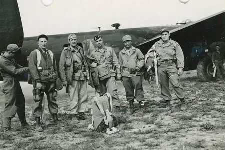 A 1945 photo of Francis Lowell Coolidge (third from left) in the Pacific theater of World War II