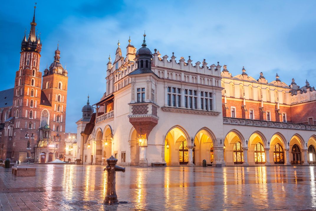 Evening in the main square of Krakow