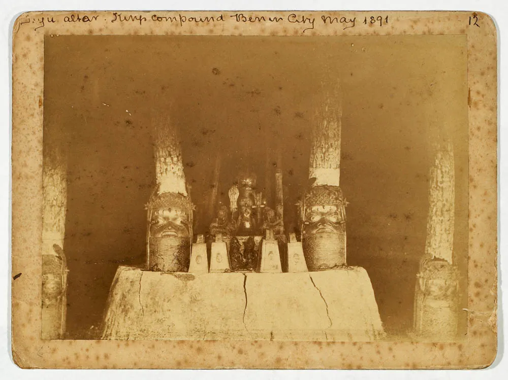 Earliest known photograph of the oba's compound in Benin City, May 1891