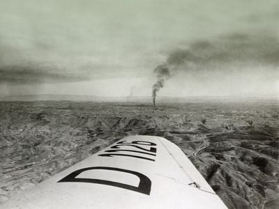In 1930 from a Junkers F.13 leased by the Anglo-Persian Oil Company (a forerunner of BP), the site of the first oil strike in the Middle East (1908), looks deserted. Today, its wells produce 5,000 barrels a day.