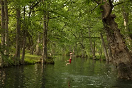 Blue Hole Regional Park, just south of Austin, Texas, is sought after for its canopy of bald cypress trees and its two rope swings.