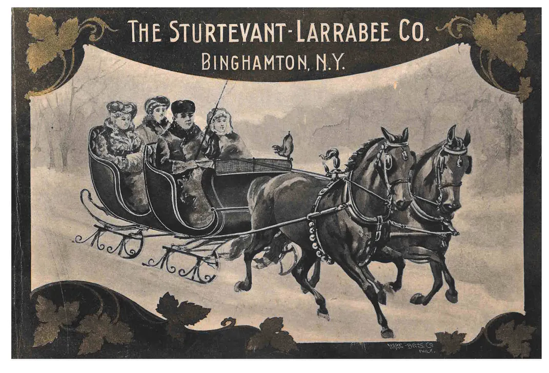 Cover of trade catalog for Sturtevant-Larrabee Co with illustration of family in horse drawn carriage.