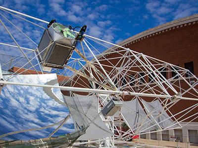 Astronomer Roger Angel is trying to harness the power of the sun with new technology developed for telescopes. The solar tracker pictured currently makes 2 kW of electric power.