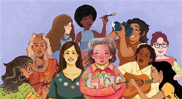 An illustrated group of 10 women artists
