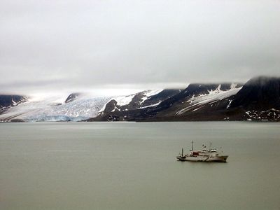 The Professor Molchanov sails off the coast of Svalbard.