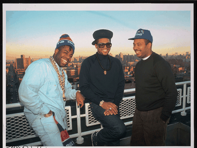 Run-DMC-JMJ on the rooftop of Russell Simmons's apt
