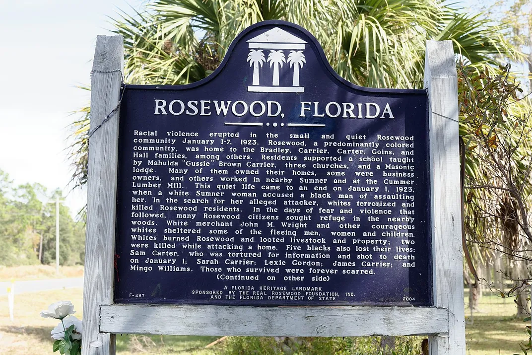 Historical marker commemorating the Rosewood massacre
