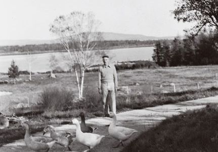 "In his writing," Theroux says, E.B. White (shown on his Maine farm circa 1970) "is the kindest and most rational observer of the world."