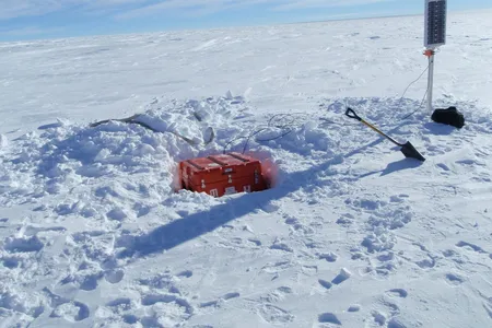 A seismic sensor installed in the ice of East Antarctica to monitor Earth's shivers and rumbles.
