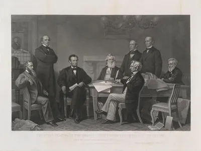 The First Reading of the Emancipation Proclamation before the Cabinet / Alexander Hay Ritchie, after Francis B. Carpenter / 1866 / National Portrait Gallery, Smithsonian Institution / Gift of Mrs. Chester E. King