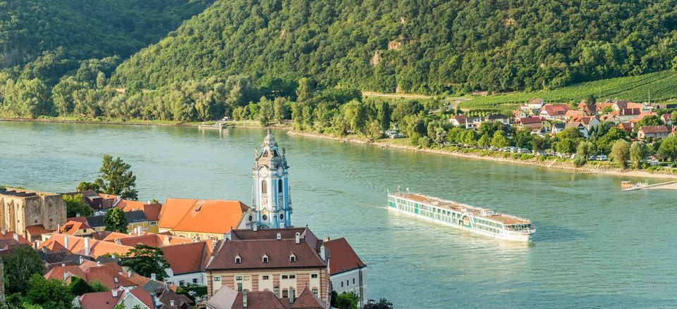  The <i>Amadeus Silver</i> cruising along the Wachau Valley near Durnstein  