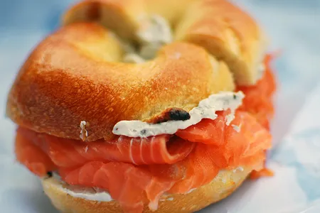 A bagel with lox, a uniquely American combination.