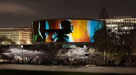 Framed by the springtime blooms, the Hirshhorn rocks the city.