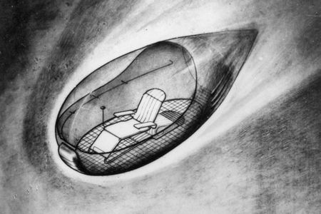 "The Cabin," the universal means of transportation within the flying city. (A drawing from Georgii Krutikov's 1928 work, "The City of the Future: The Evolution of Architectural Principles in Town Planning and Residential Organization.")