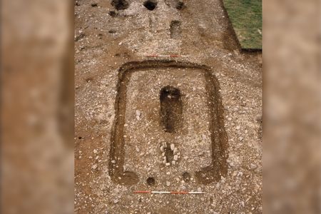 Most of the possibly royal graves rest in the center of square or rectangular enclosures like the one pictured here, at Plas Gogerddan in Wales.