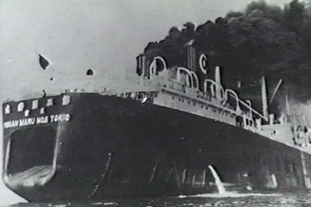 The Tonan Maru No. 2 whaling factory ship, drafted into military use, was damaged by a Dutch submarine while taking part in the landing at Kuching, Borneo.

