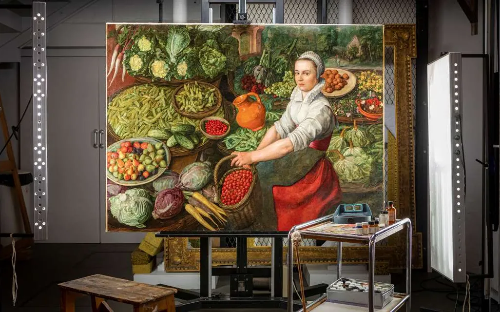 View of restored painting, "The Vegetable Seller"