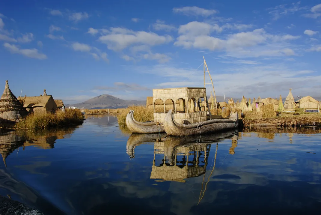 The reed islands of the Uros people on Lake Titicaca