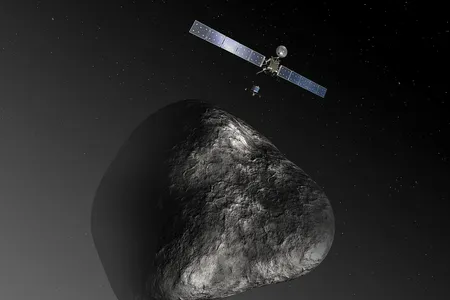 An artist's impression of Philae's landing on Comet 67P. Philae is the small craft beneath the Rosetta orbiter. It detached from Rosetta and landed on the comet on November 12, 2014. Now it may be out of contact forever. 