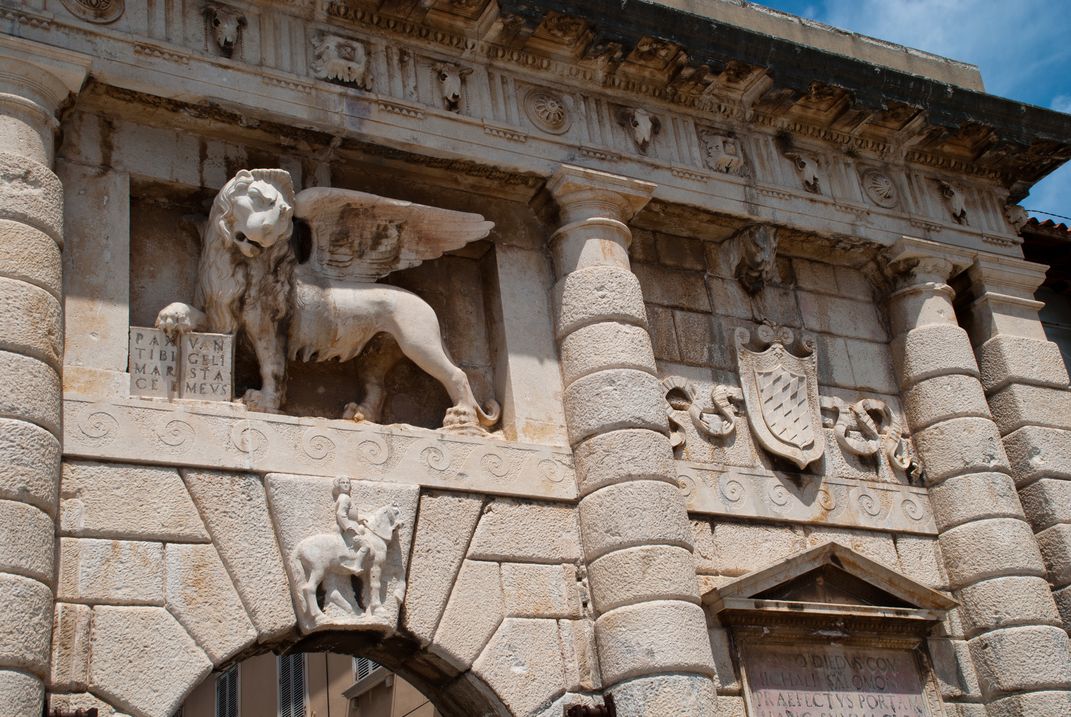 City gate of Zadar with Lion of St. Mark, a symbol of Venice