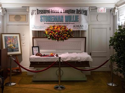 The mummified remains of James Murphy, known as Stoneman Willie, which lay in a funeral home in Reading, Pennsylvania, for 128 years before being buried last weekend.