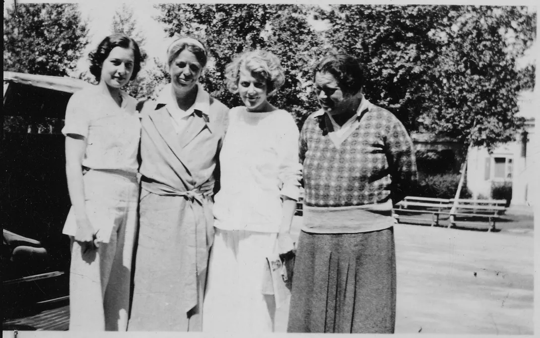 Eleanor (second from left) and Lorena Hickok (far right) in 1933