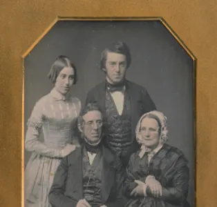 Peter Cooper and Family, unidentified daguerreotypist, three-quarter-plate daguerreotype with applied color, c. 1850. National Portrait Gallery, Smithsonian Institution.