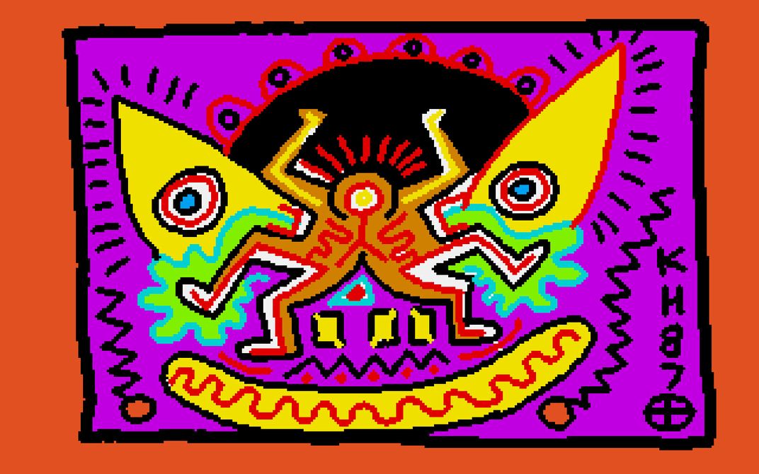 Keith Haring's Digital Drawing, signed "KH87"
