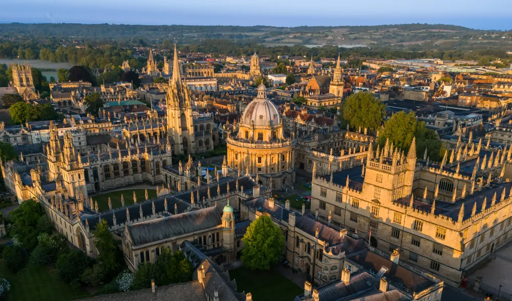 At the heart of Oxford University sits Radcliffe Camera which is surrounded by the many colleges of the university.