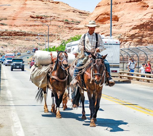 L & L Man Quest young man crossing bridge on horseback at Page Arizona thumbnail