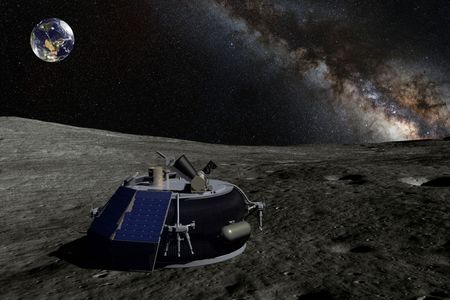 An artist's concept of Moon Express's MX-1 Micro Lander, which may head to the moon as soon as next year.