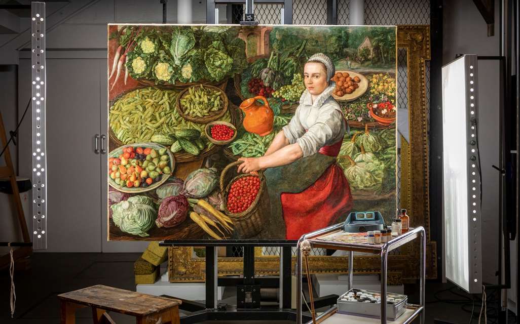 View of restored painting, "The Vegetable Seller"