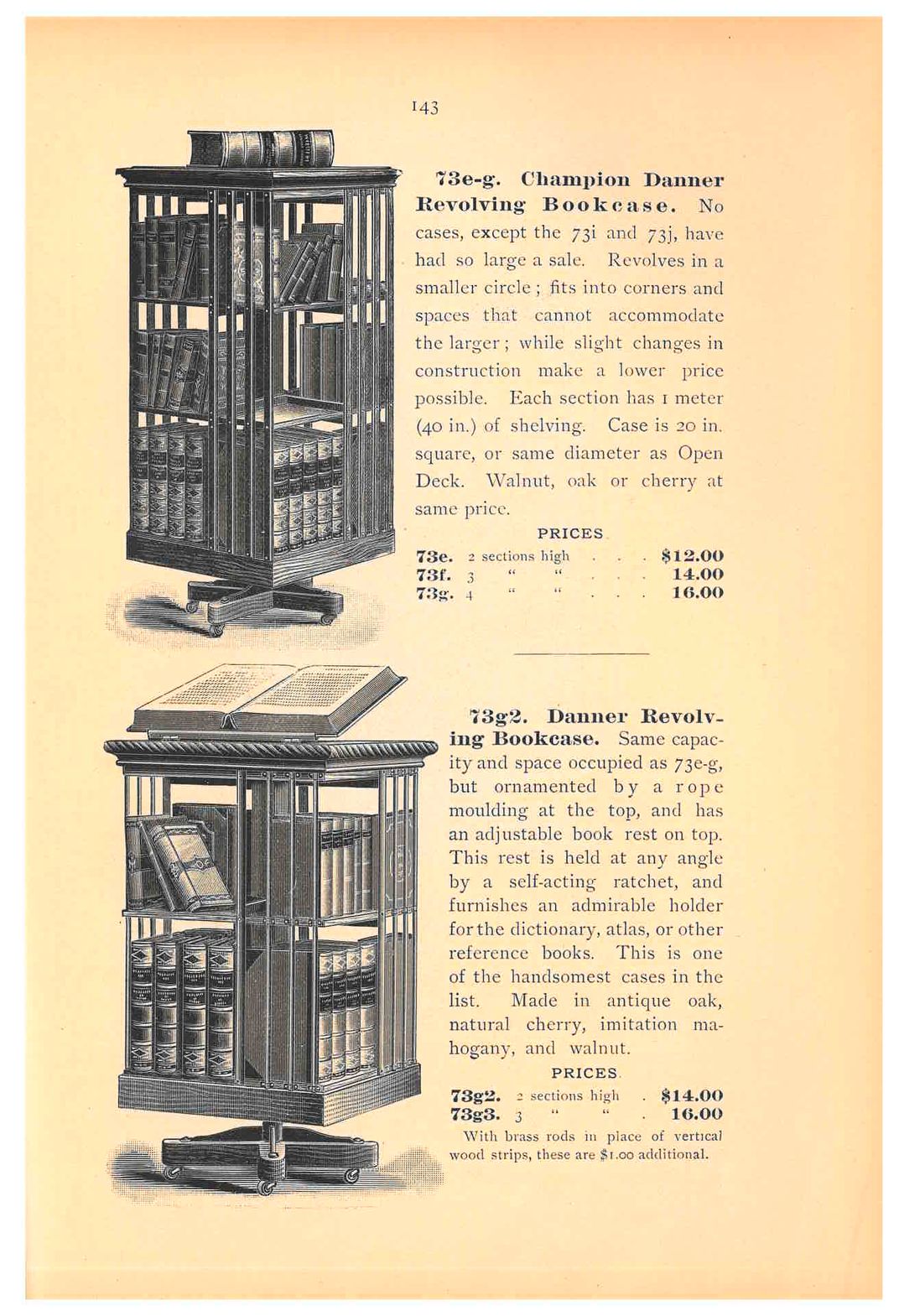 Trade catalog illustration of two revolving bookcases.