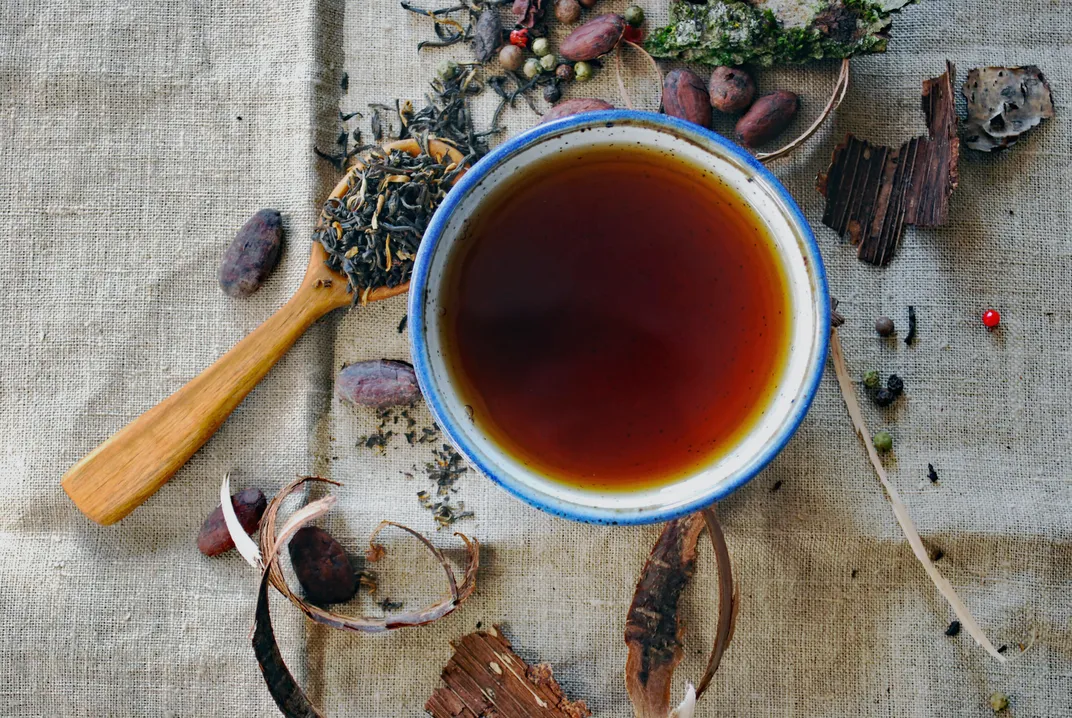 A cup of black tea brewed with leaves grown in China