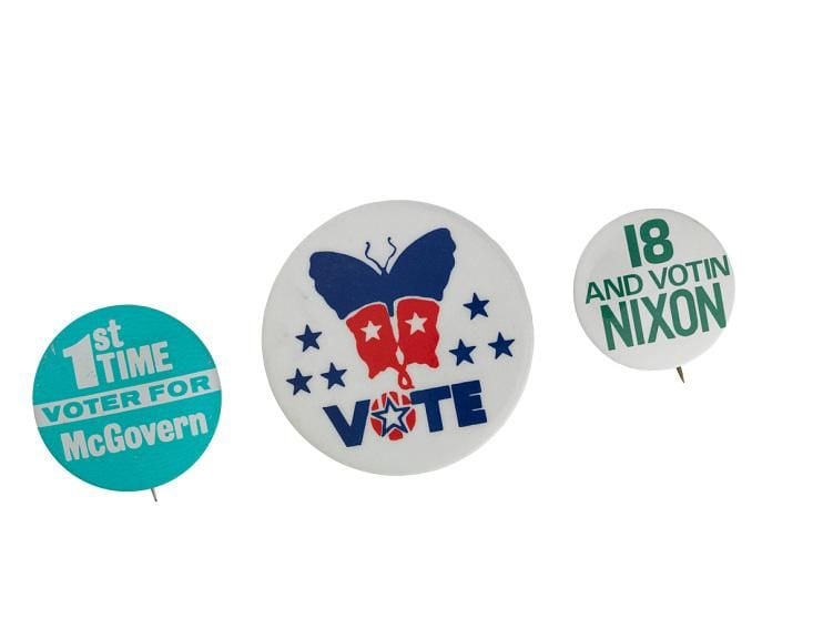 McGovern, vote, and Nixon buttons