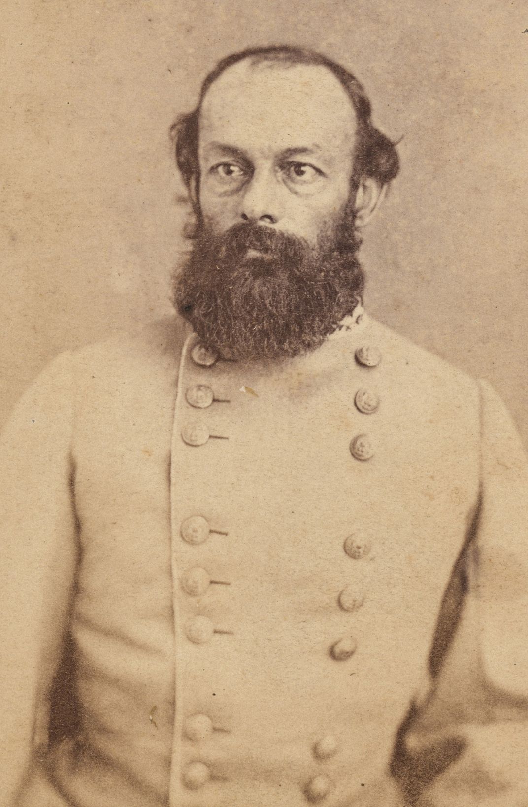 Edmund Kirby Smith, also pictured in his 40s, dressed in his Confederate uniform during the Civil War.