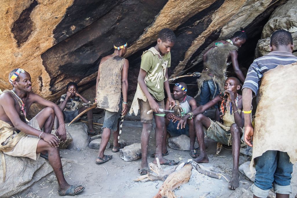 group of men in Hadza tribe