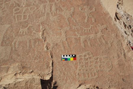 The Cruces de Molinos site in the Chilean Andes contains rock art depictions of llama caravans, possibly marking a ceremonial site for caravaners passing through the mountains. 